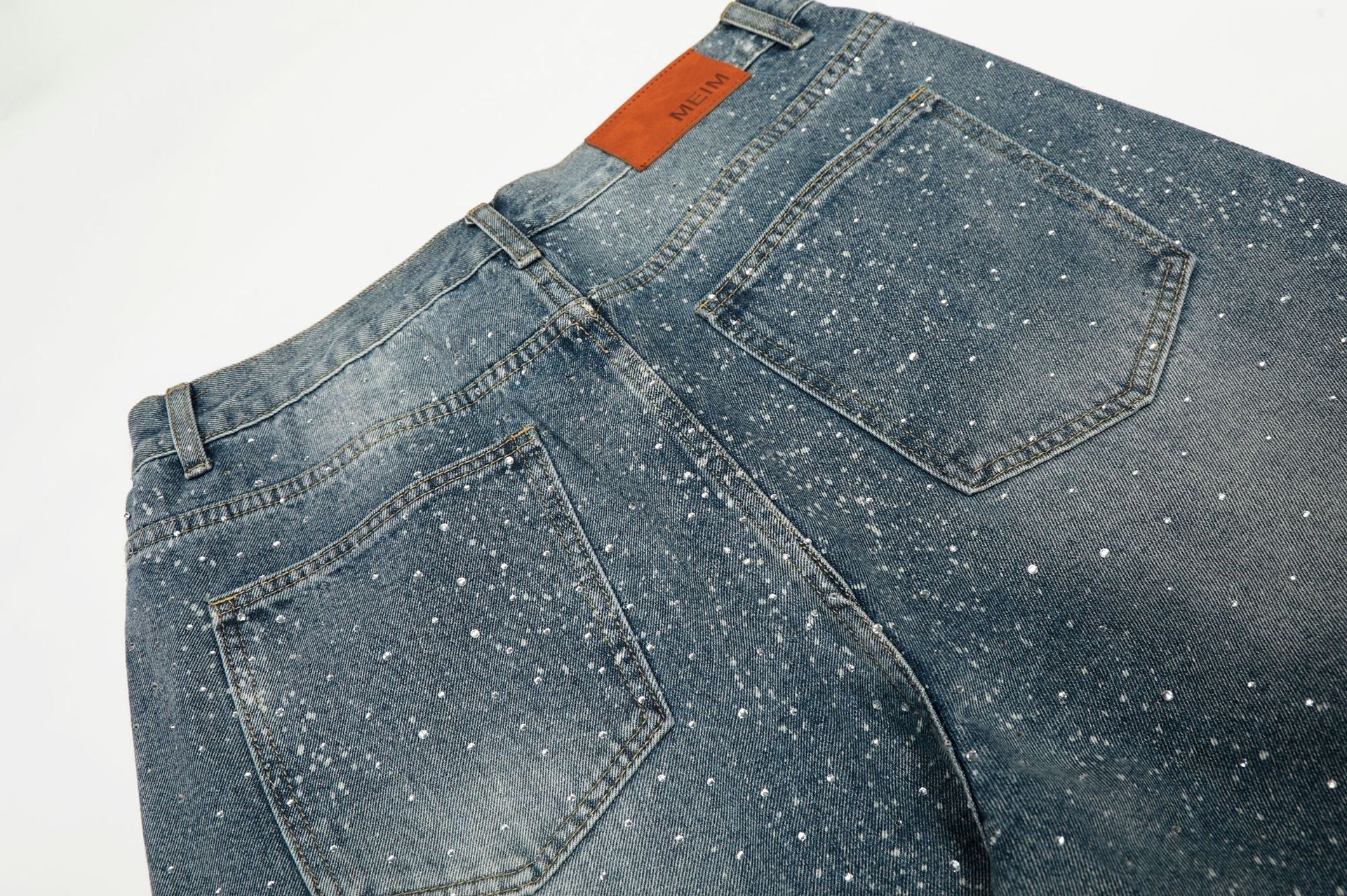 Paint Splatter Washed Wide Leg Denim Jeans