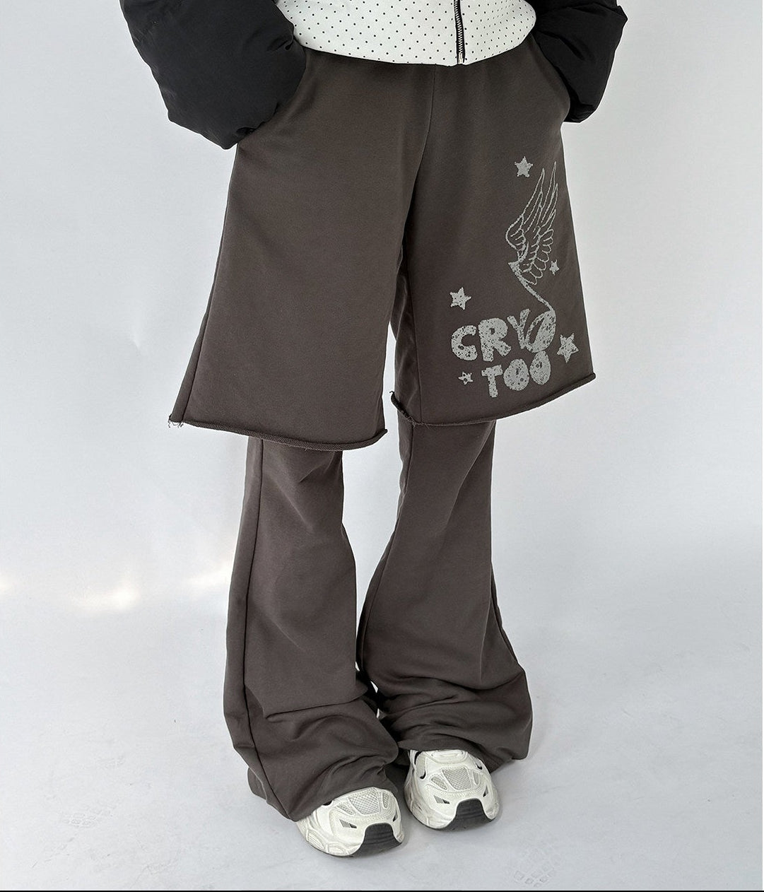 Fake Layered Half Flare Low Rise Pants