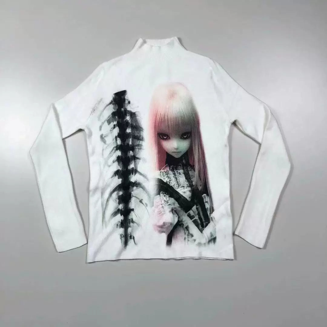 3D Doll Design High-Neck Knit Sweater