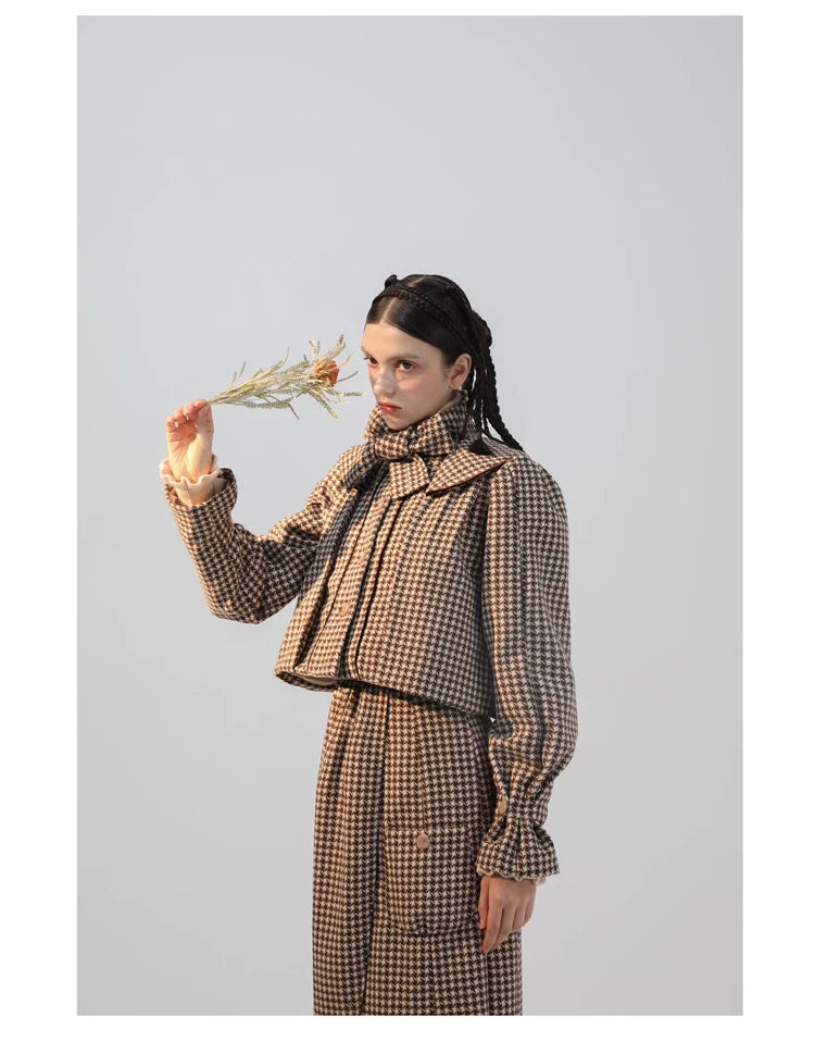 Plaid Wool Candy Sleeve Jacket & Half Skirt Setup