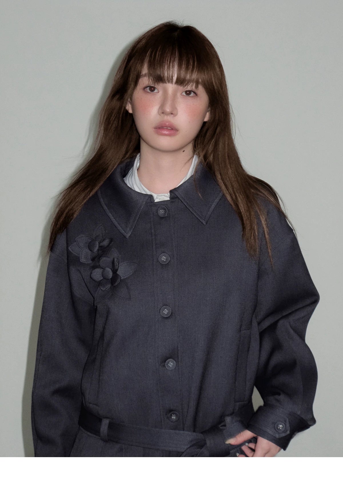 Flower Pleats Tencel Wool Trench Coat