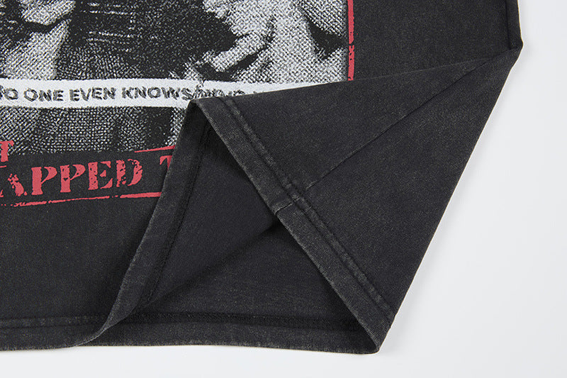 Washed Portrait Print Short Sleeve T-Shirt