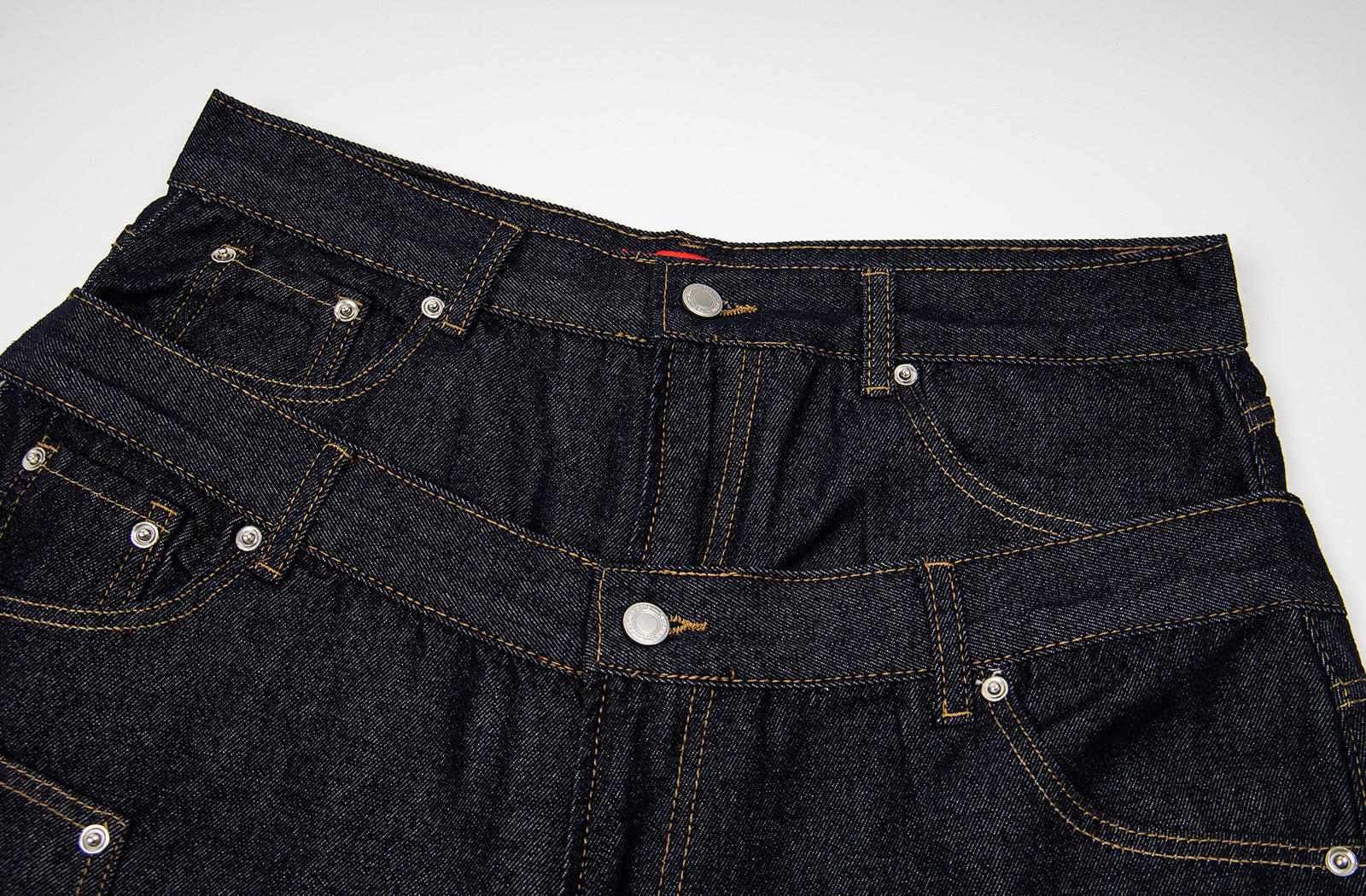 Fake Layered Double-Waist Wide Leg Denim Short Pants