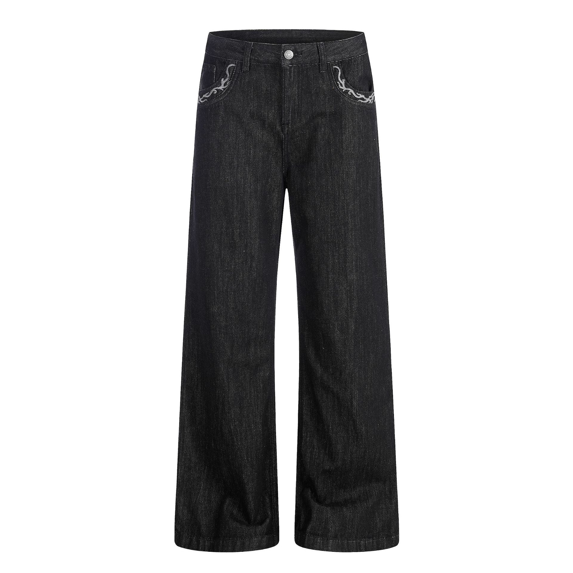 Washed Embroidery Flare Denim Jeans