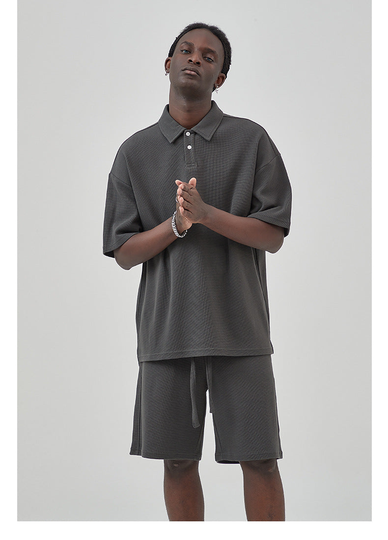 Oversize Waffle Polo Shirt & Waffle Shorts Setup