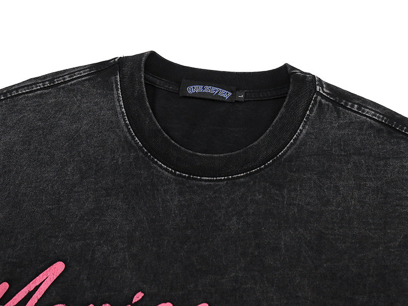 Washed Graphic Horse Print Short Sleeve T-Shirt