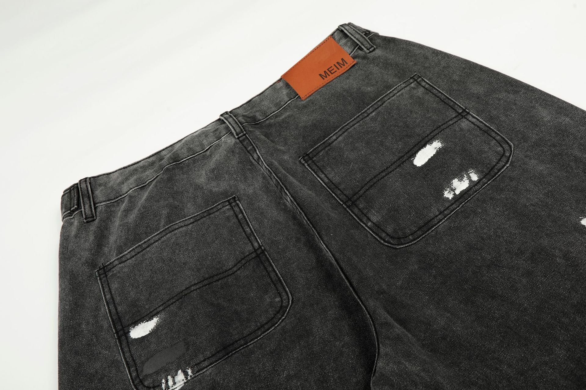 Washed Paint Straight Denim Jeans