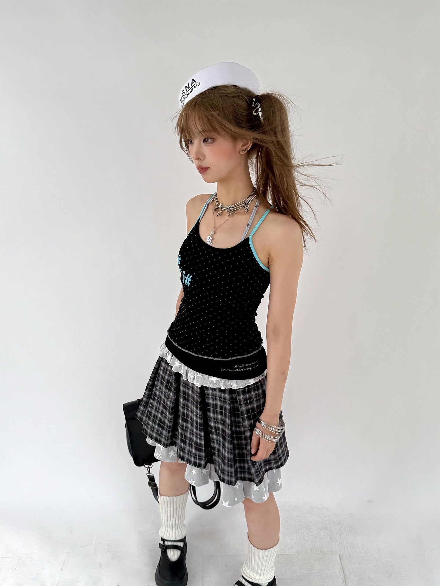 Plaid Lace Layered Star A-Line Short Skirt