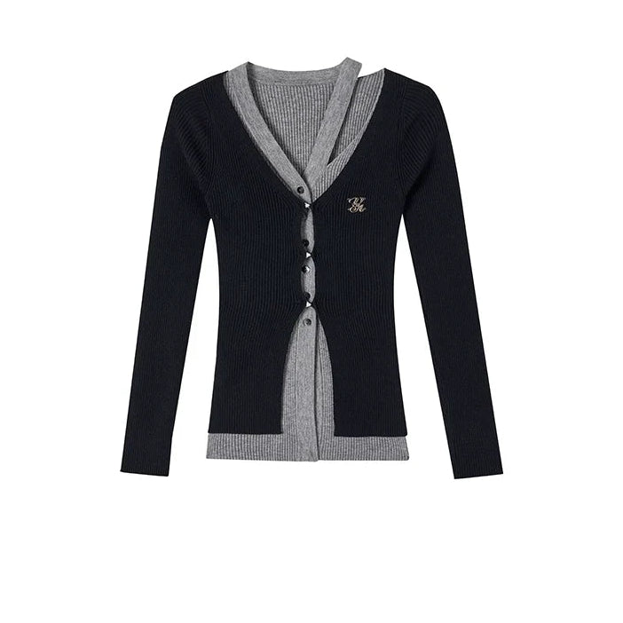 Fake Layered Long Sleeve Knit Cardigan