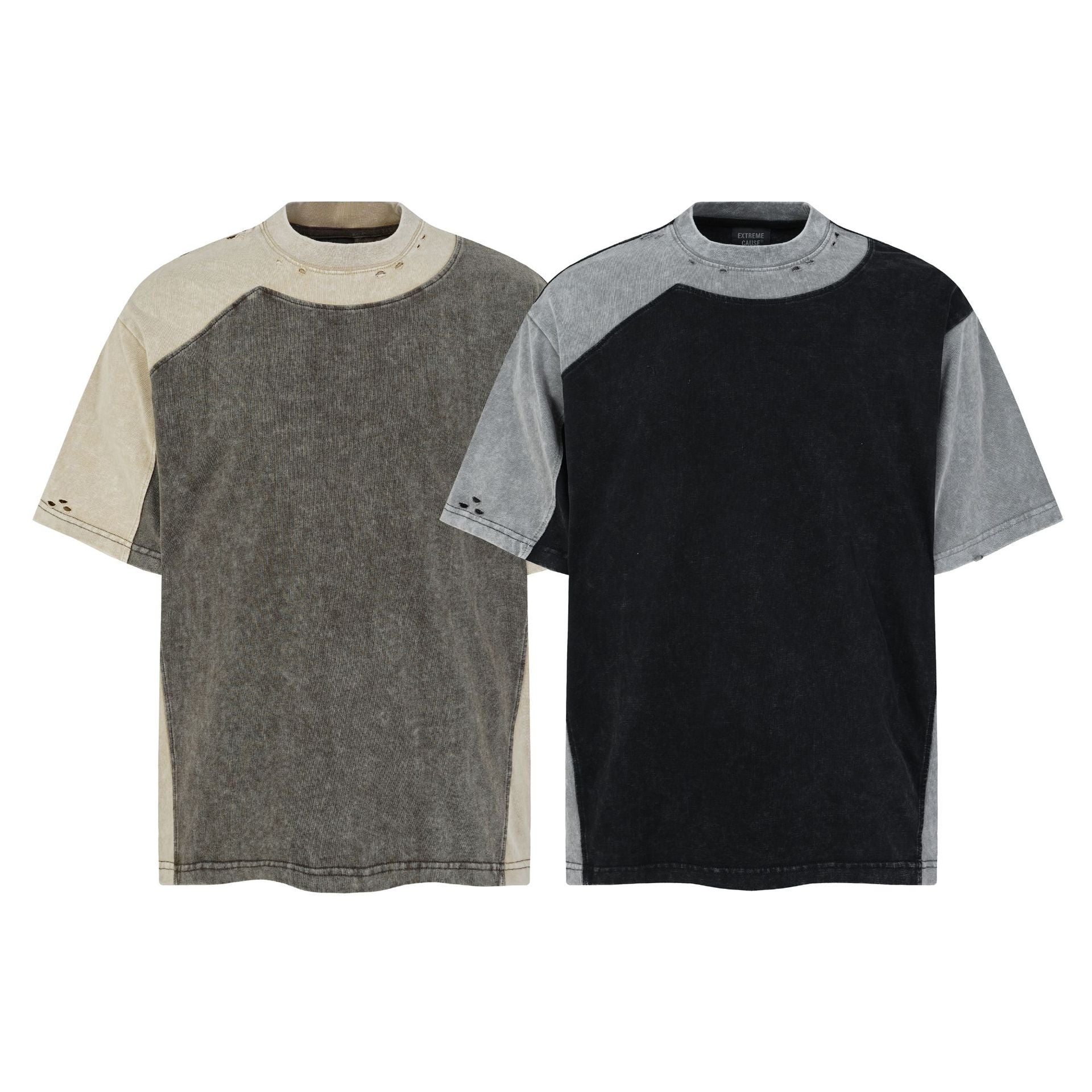 Washed Damage Patchwork Short Sleeve T-Shirt