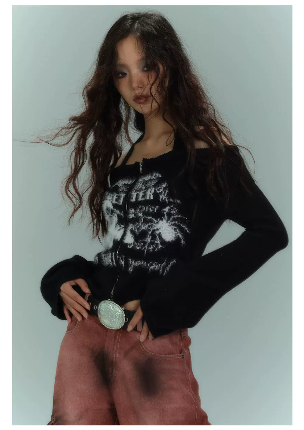 Off-Shoulder Halter Slim Knit Sweater