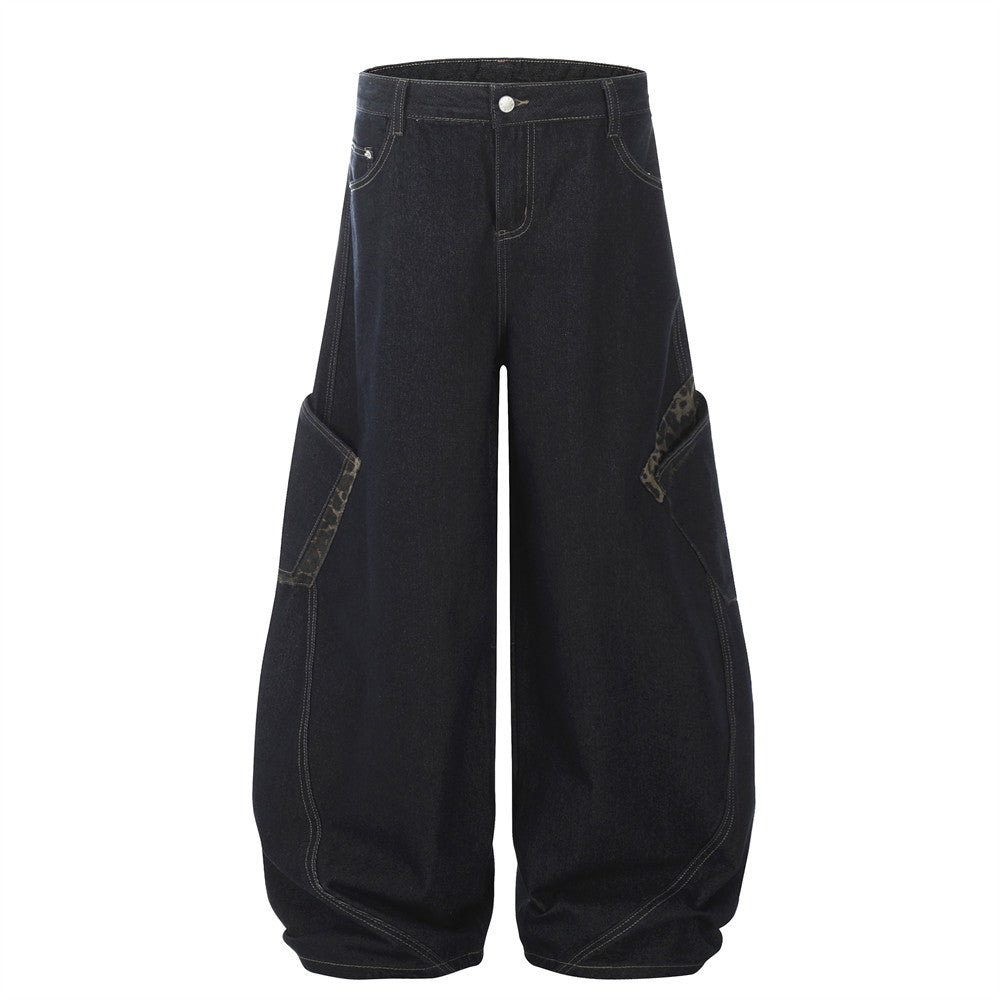 Leopard Print Pockets Cargo Jeans