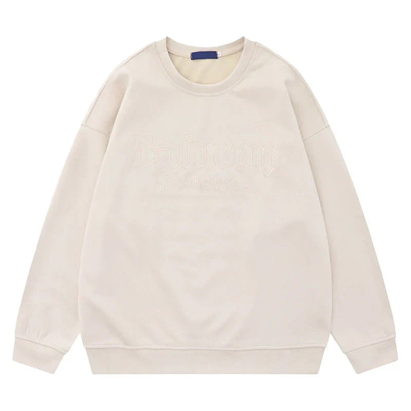 Suede Embroidery Round Neck Oversize Sweatshirt