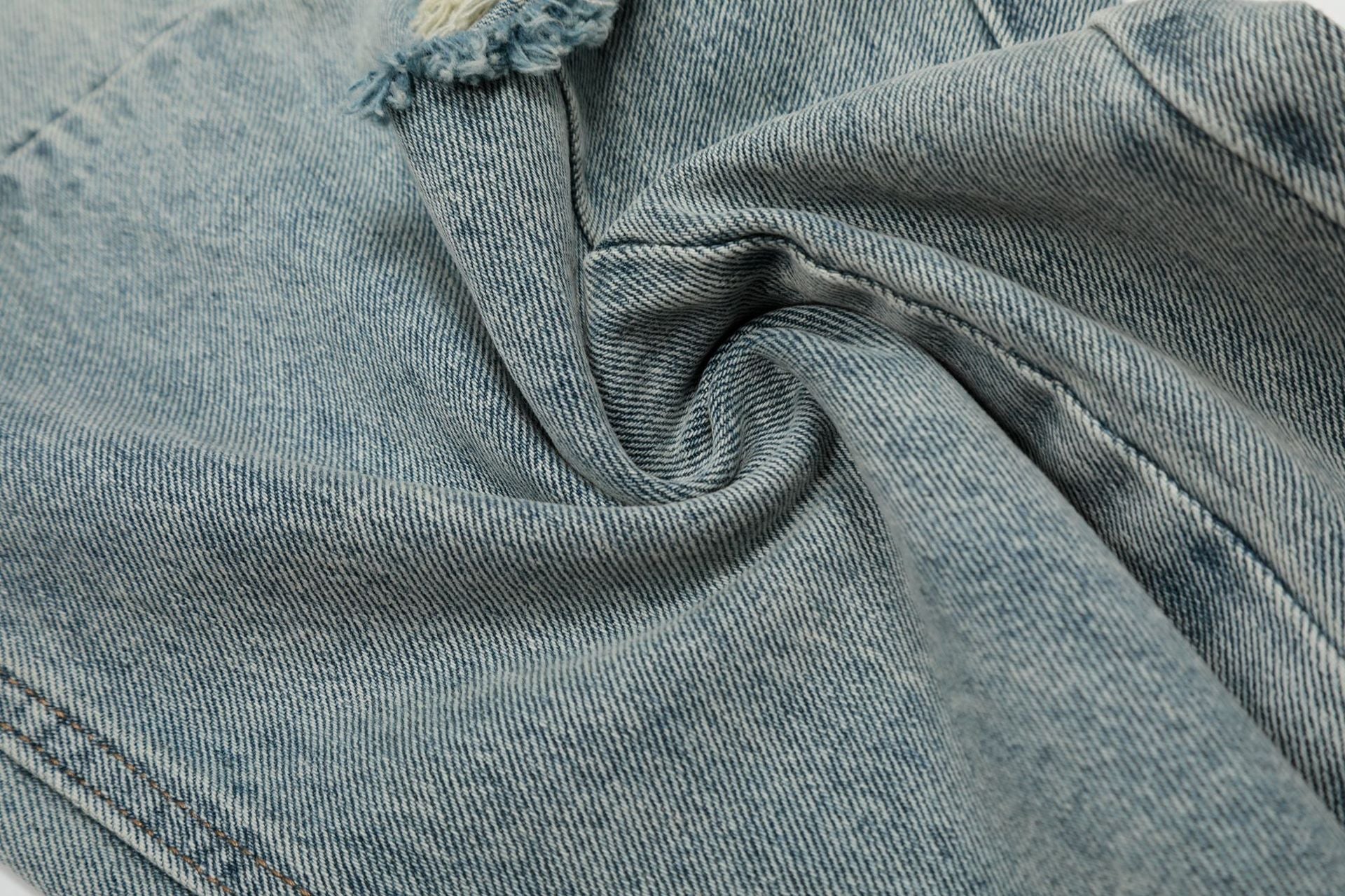 Wash Damage Wide Leg Curved Denim Jeans