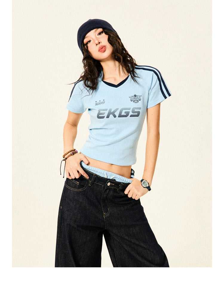 Stripe Letter Print Short Sleeve T-Shirt & Short Pants Setup