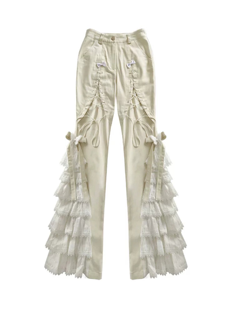 Lace-Trim Ruffle Long Pants