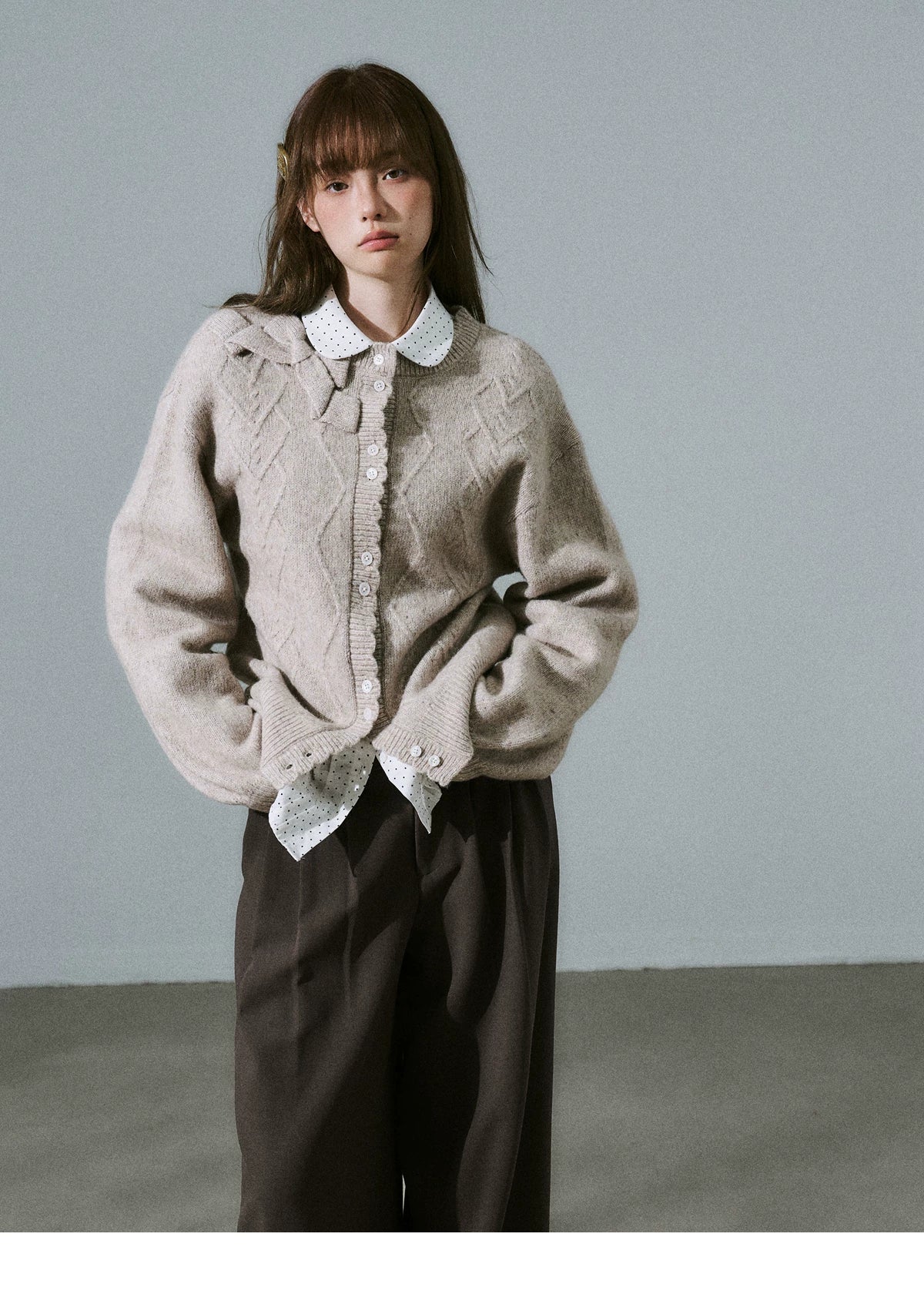 Moonlight Silhouette Bow Detail Wool Knit Cardigan