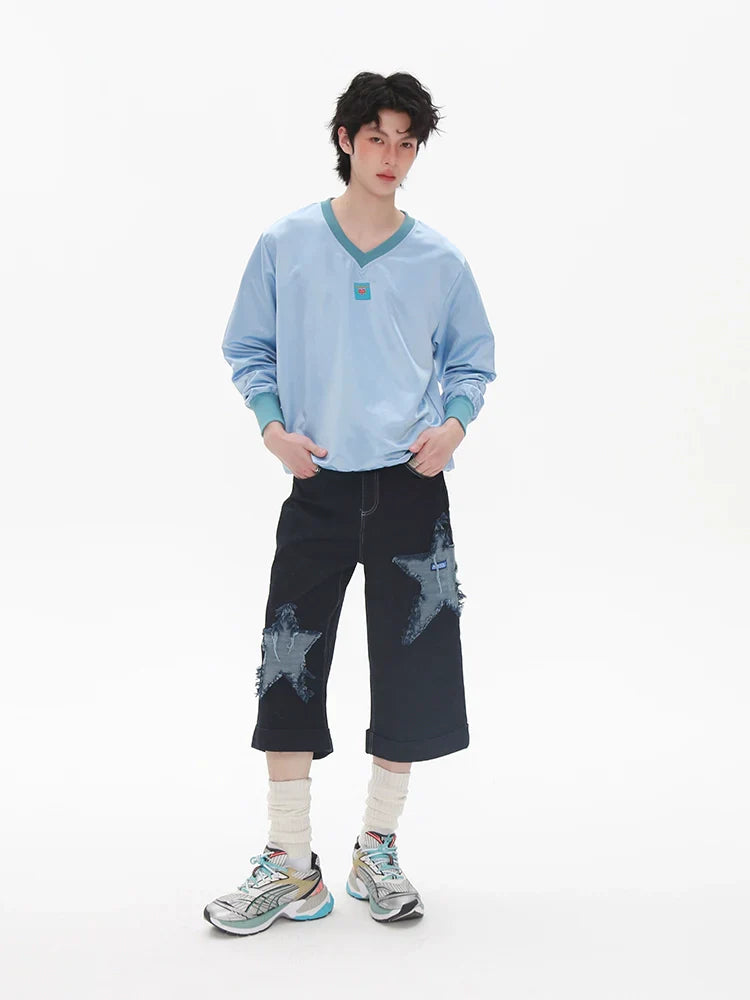 Star Patch Design Denim Half Jeans