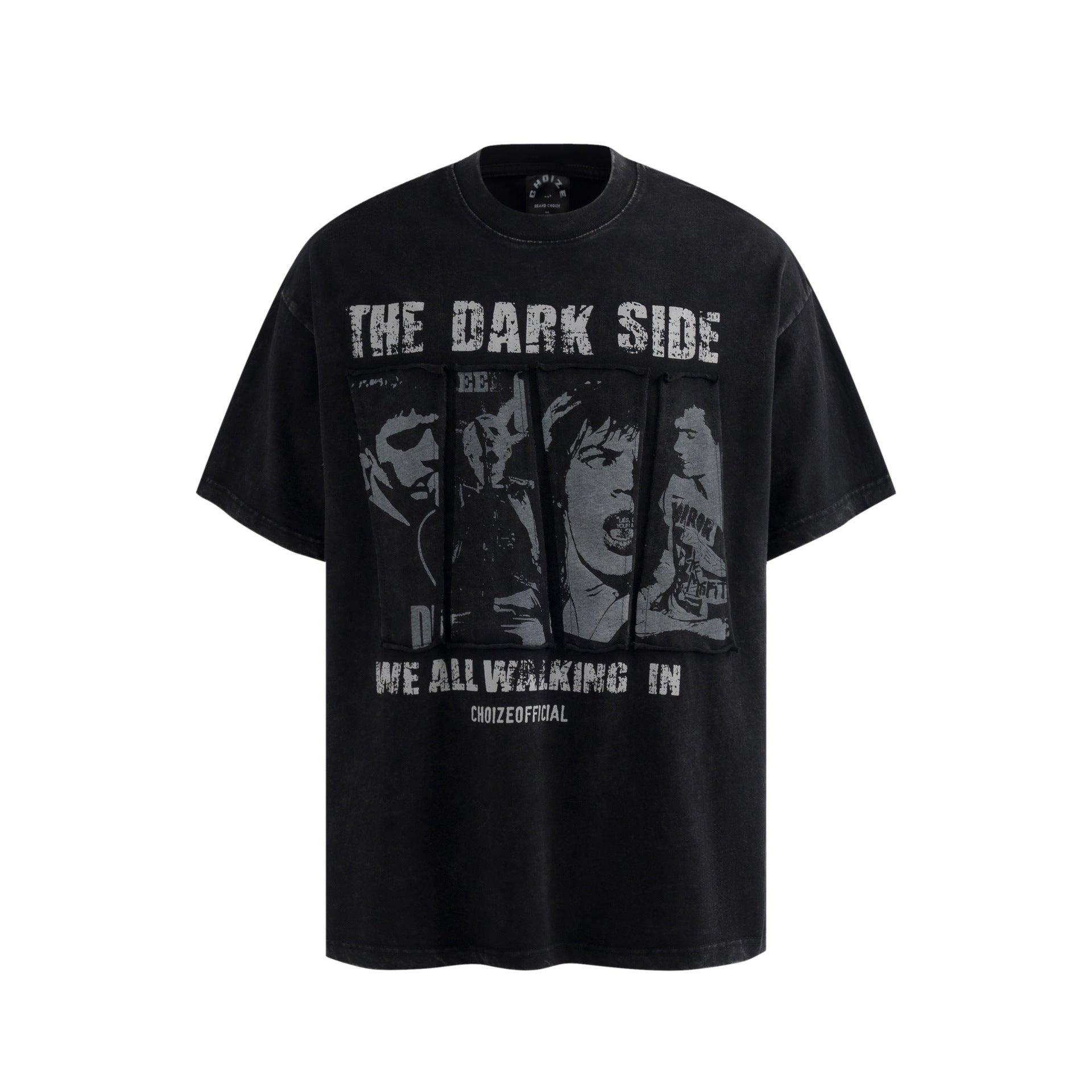 Washed Portrait Letter Print Short Sleeve T-Shirt