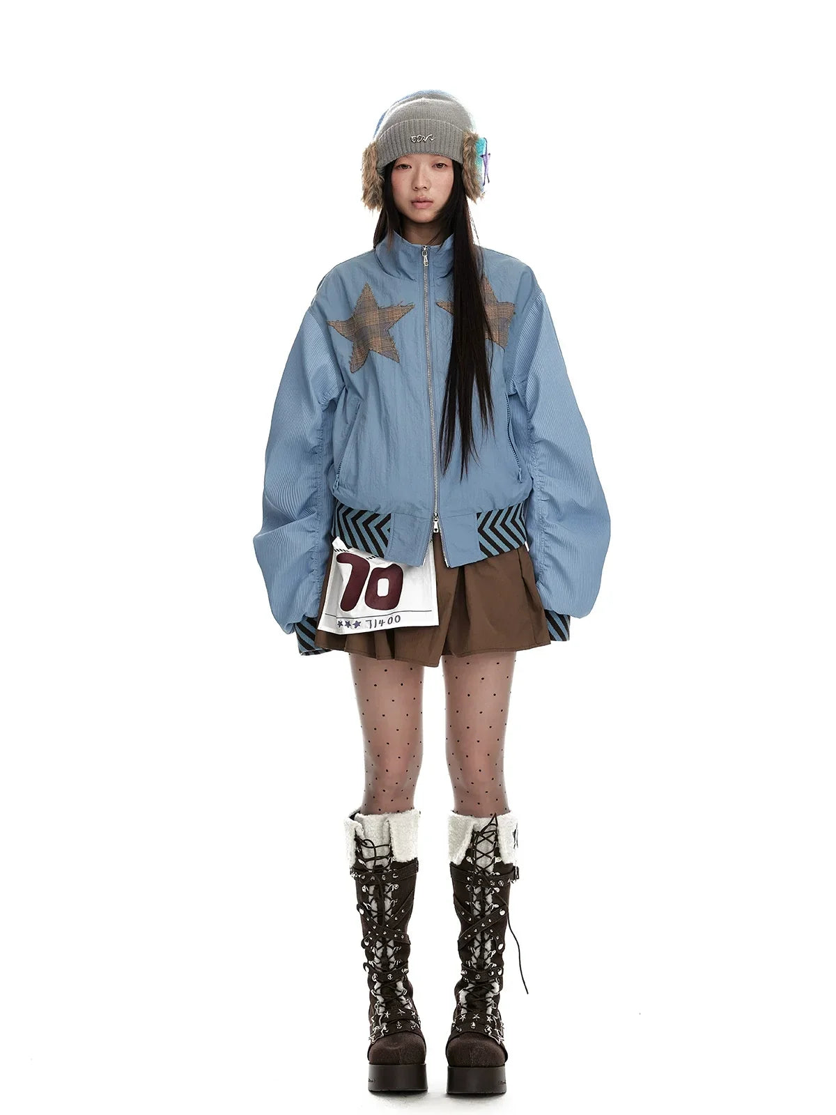 Stand Neck Double Zipper Oversize Jacket