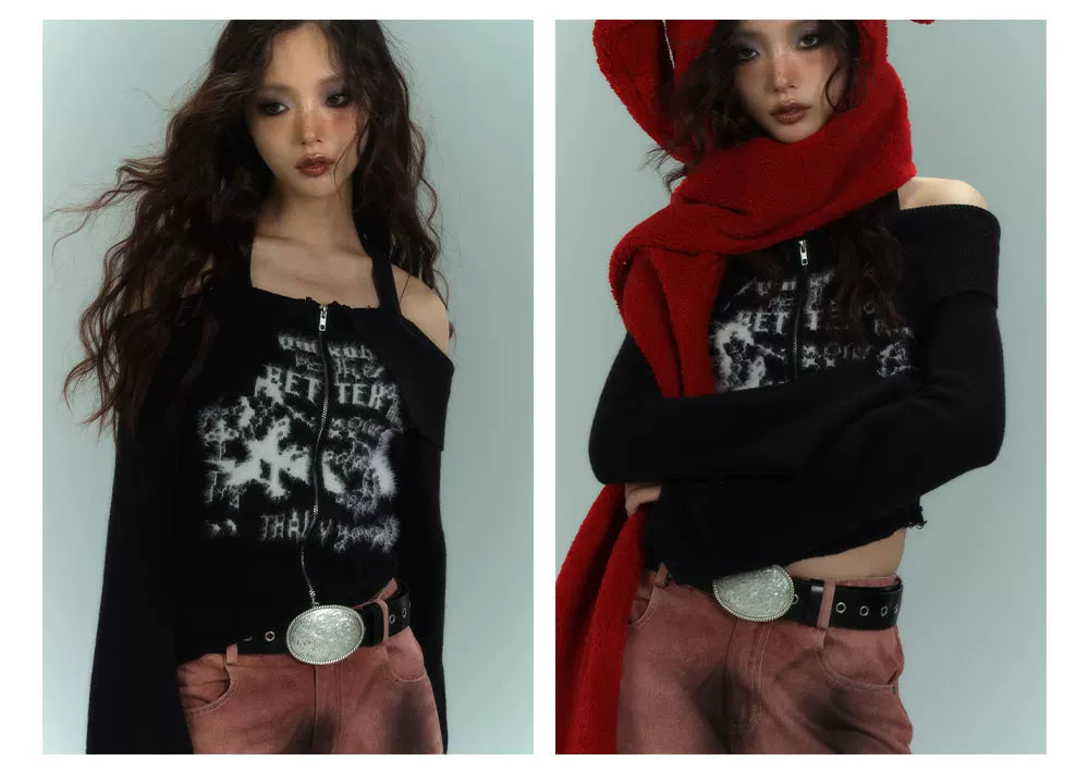 Off-Shoulder Halter Slim Knit Sweater