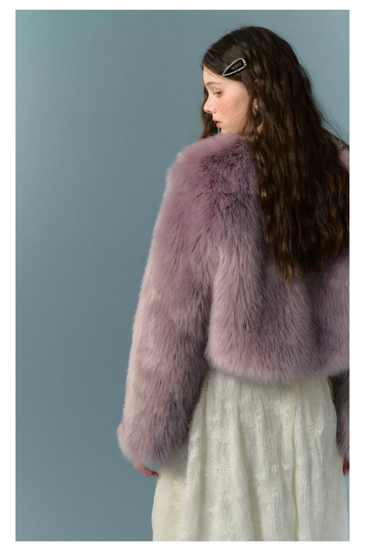 PU Leather Mix Bow Fur Jacket