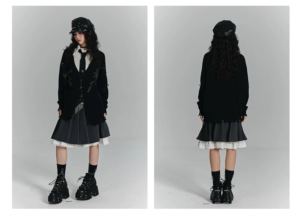Safety Pin V-Neck Oversize Knit Cardigan