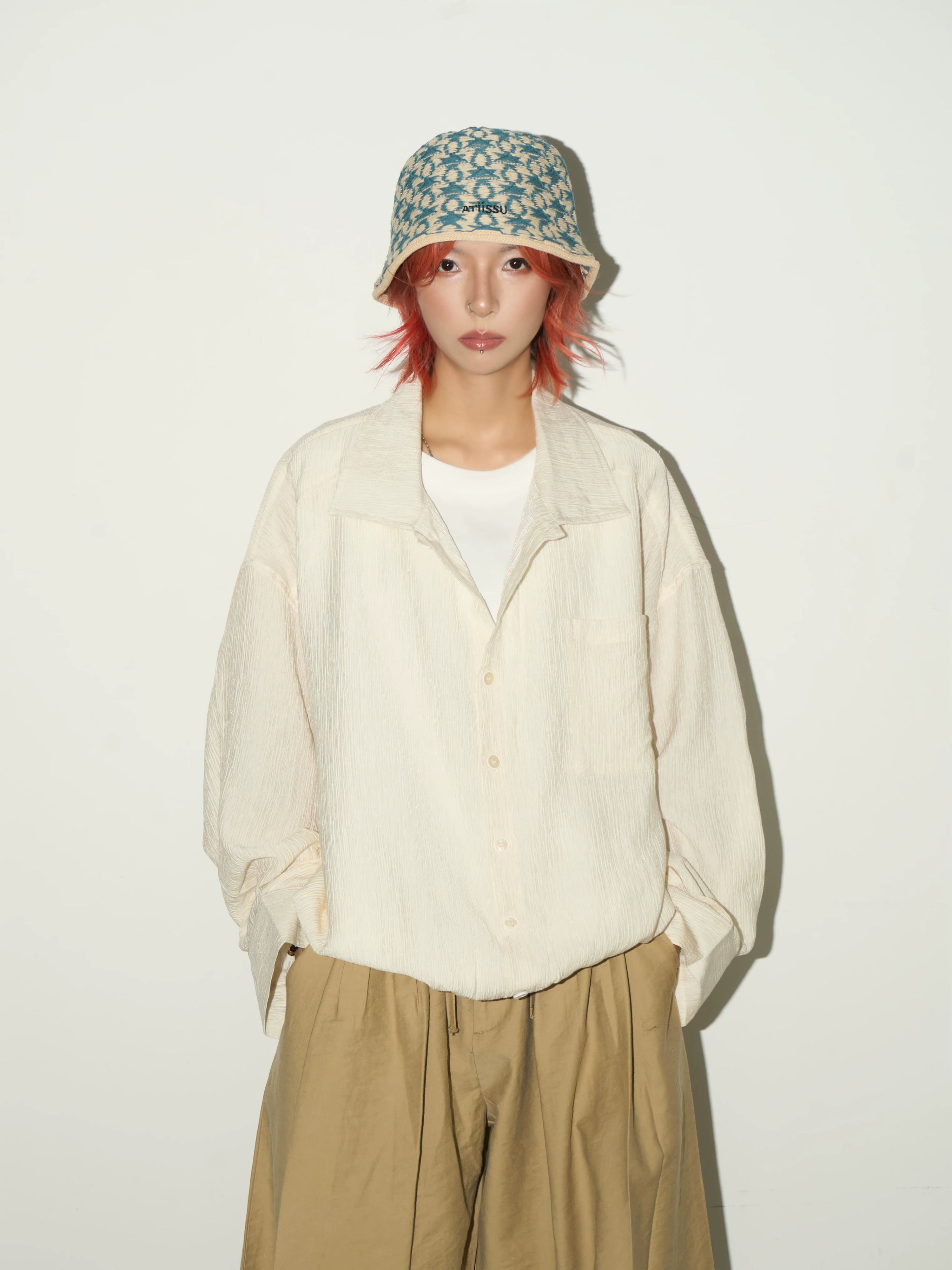 Textured Fabric Button Long Sleeve Shirt