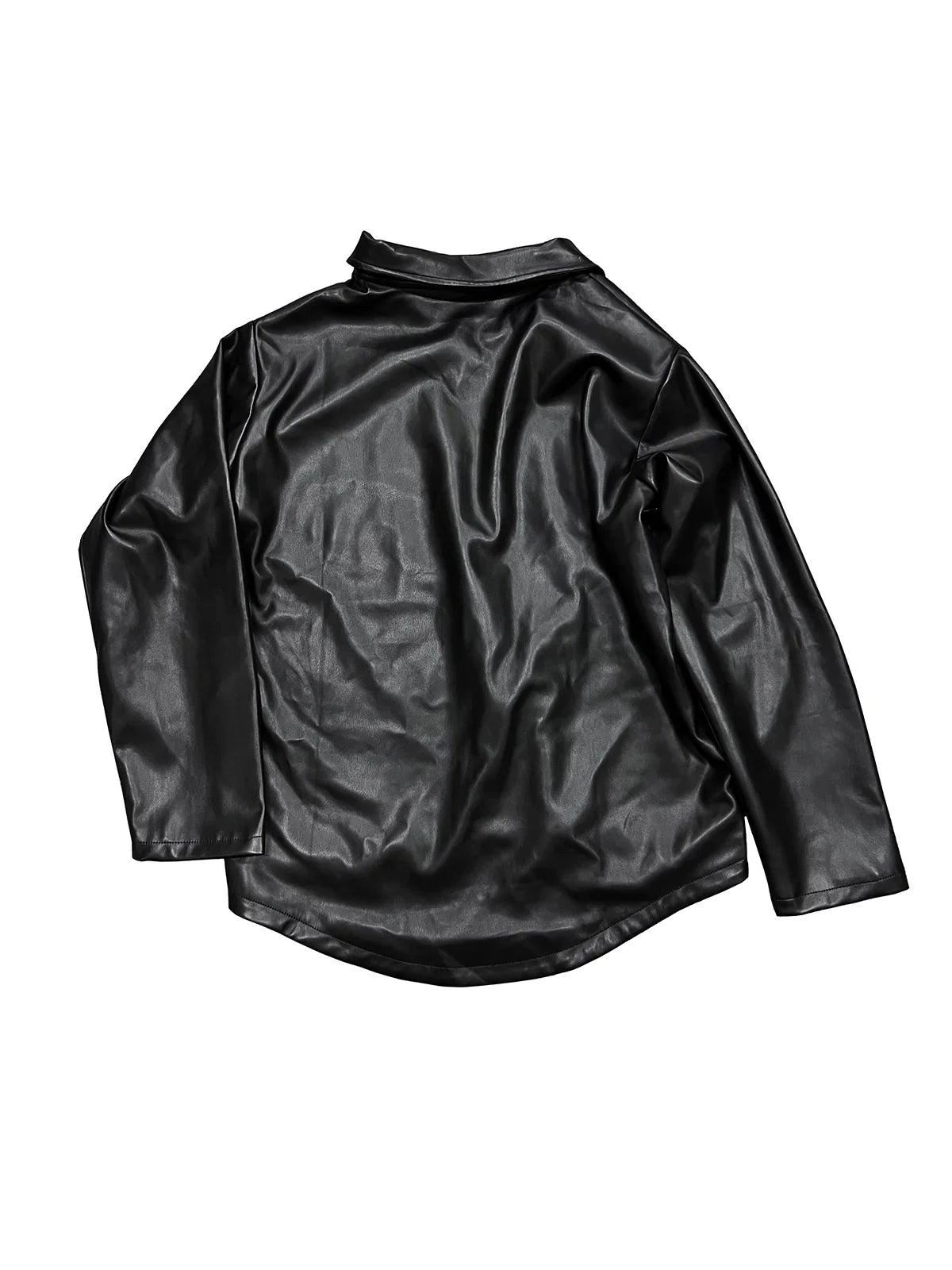 PU Leather Long Sleeve Polo Shirt