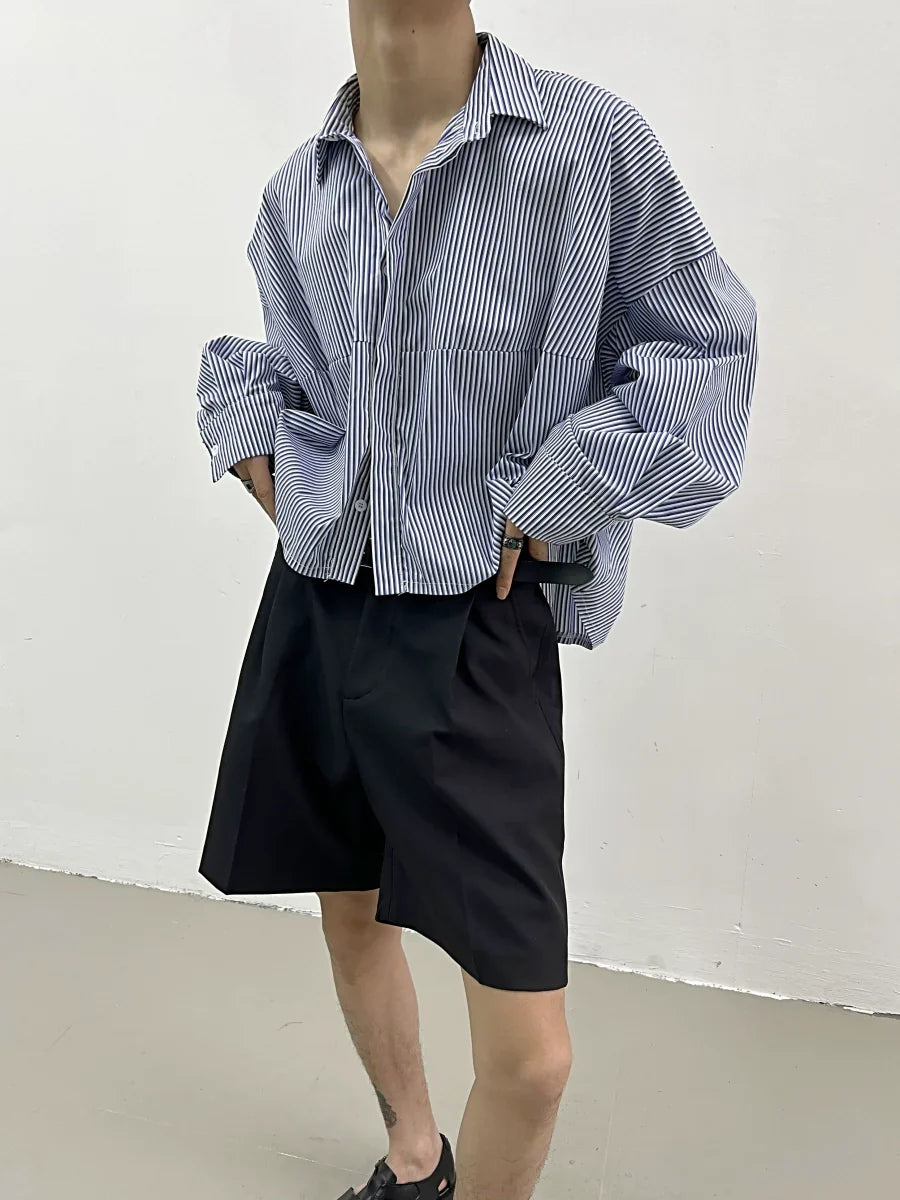 Irregular Cut Stripe Oversize Long Sleeve Shirt