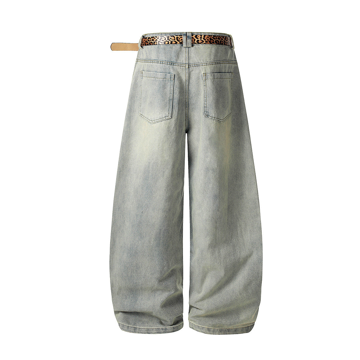 Washed Damage Panel Curved Denim Jeans
