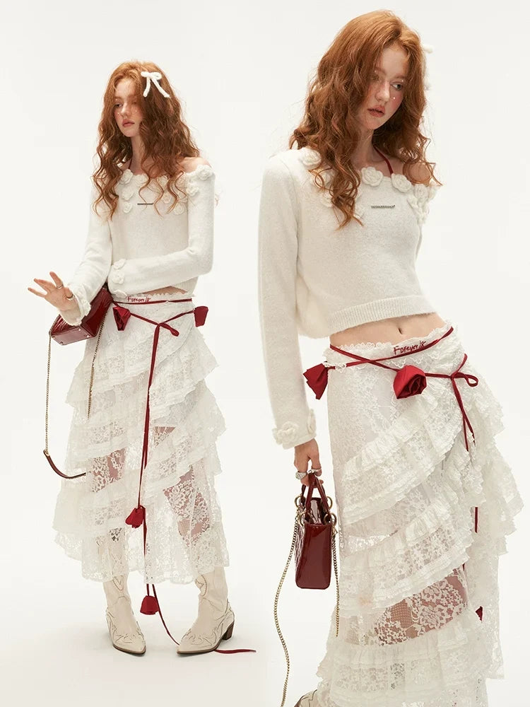 Rose Slanted Shoulder Knit Sweater