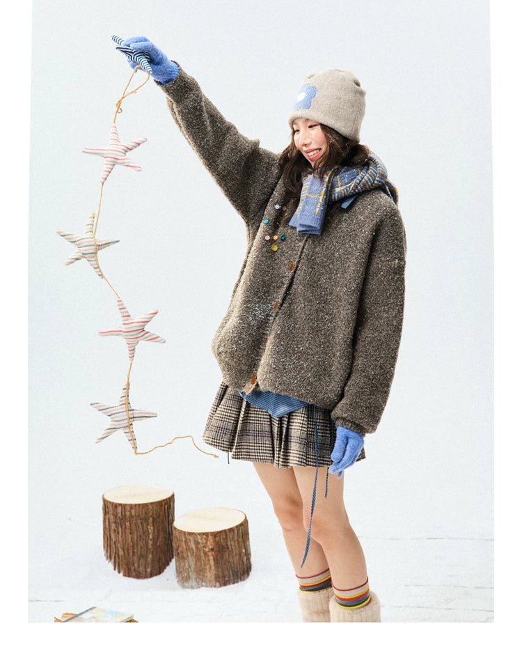 Crew Neck Button-Up Knit Cardigan