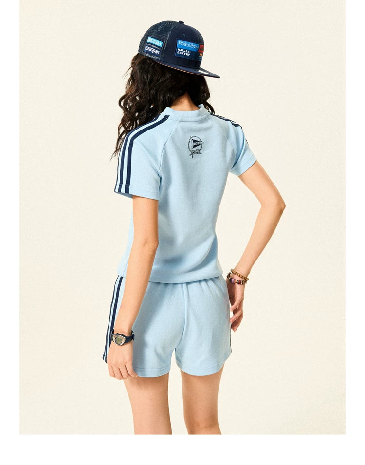 Stripe Letter Print Short Sleeve T-Shirt & Short Pants Setup