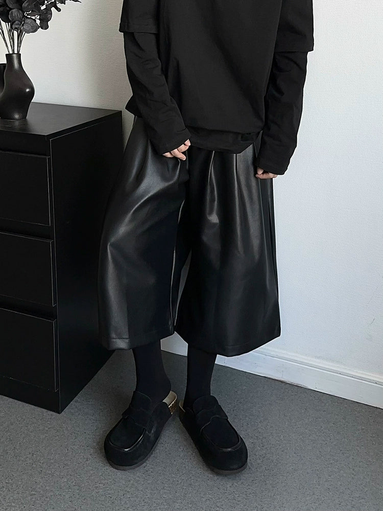PU Leather Wide Leg Short