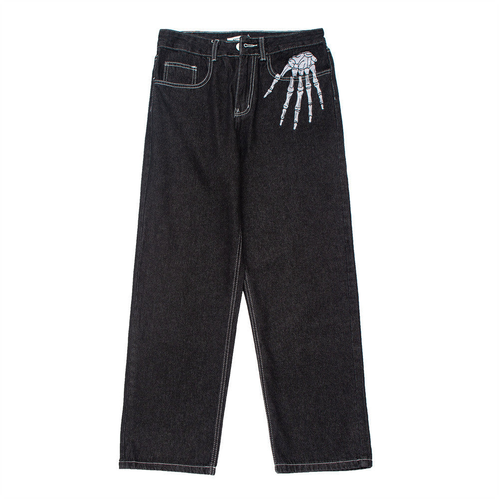 Skeleton Embroidered Denim Jeans