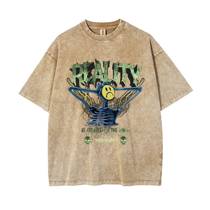 Sad Skeleton Print T-Shirt