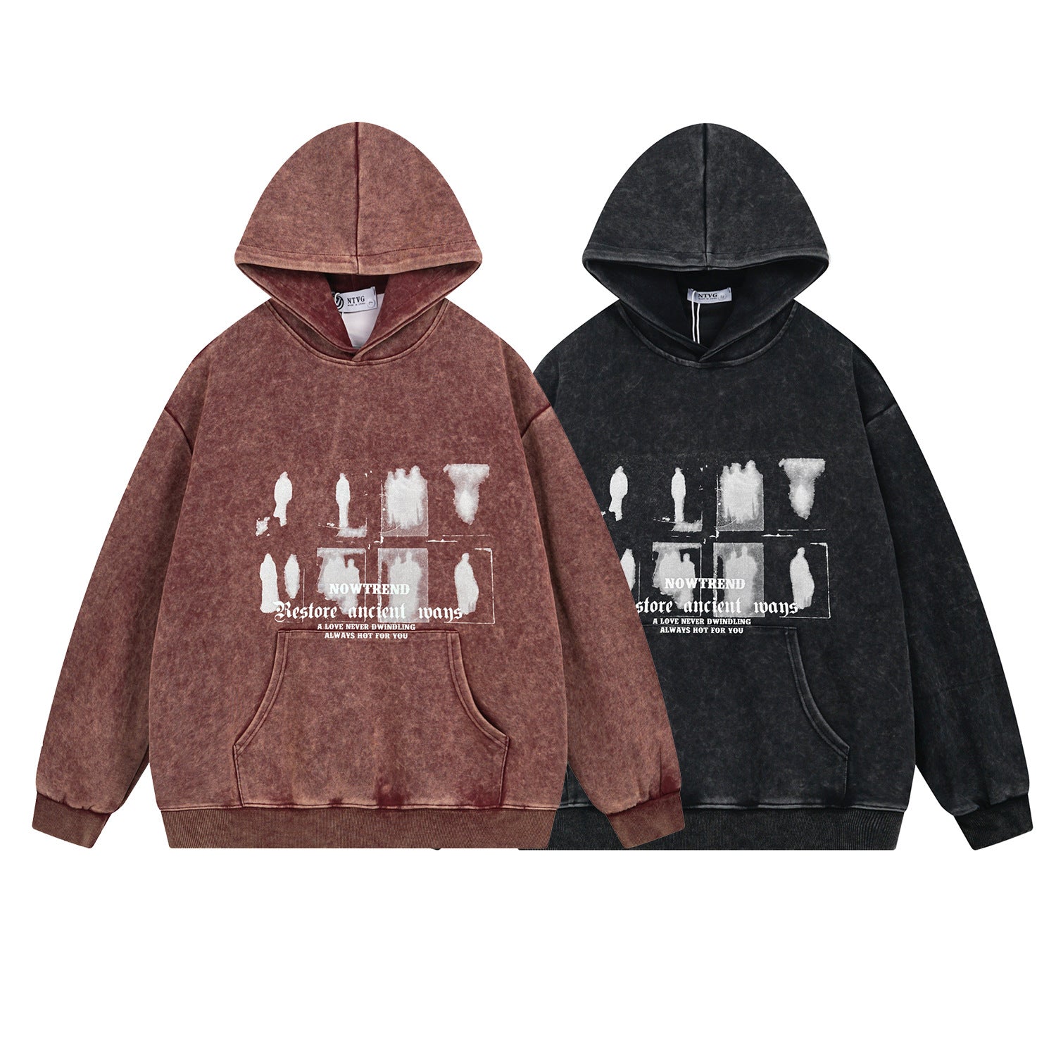Washed Silhouette Print Oversize Hoodie