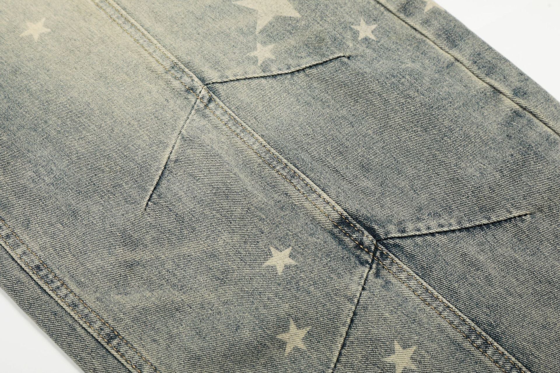 Star Print Curved Denim Jeans