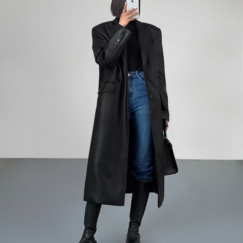 Chic High-Quality Black Leather  Coat