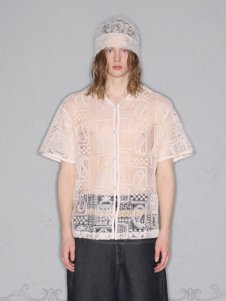 Camisa extragrande de manga corta con capucha de jacquard