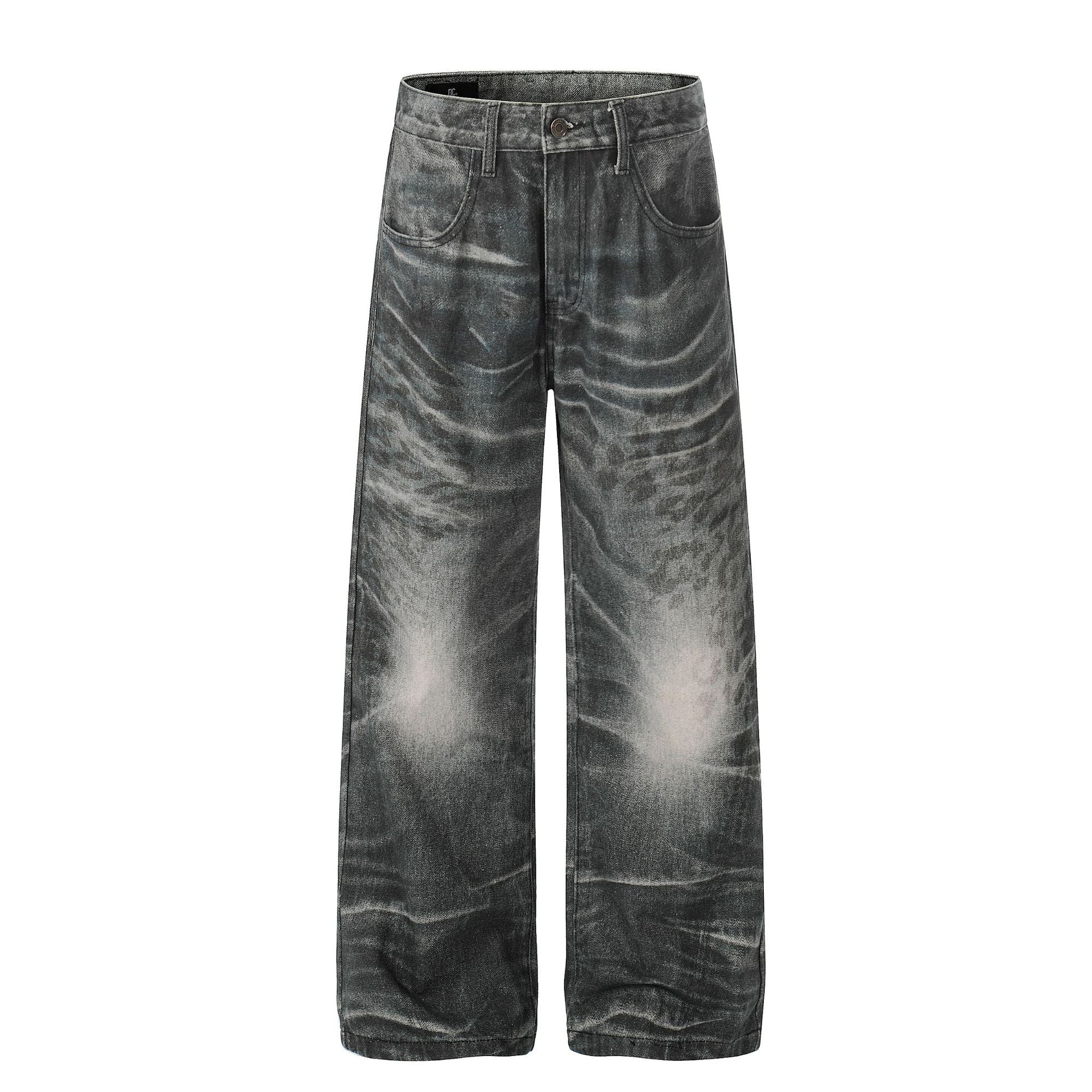 Washed Whisker Straight Denim Jeans