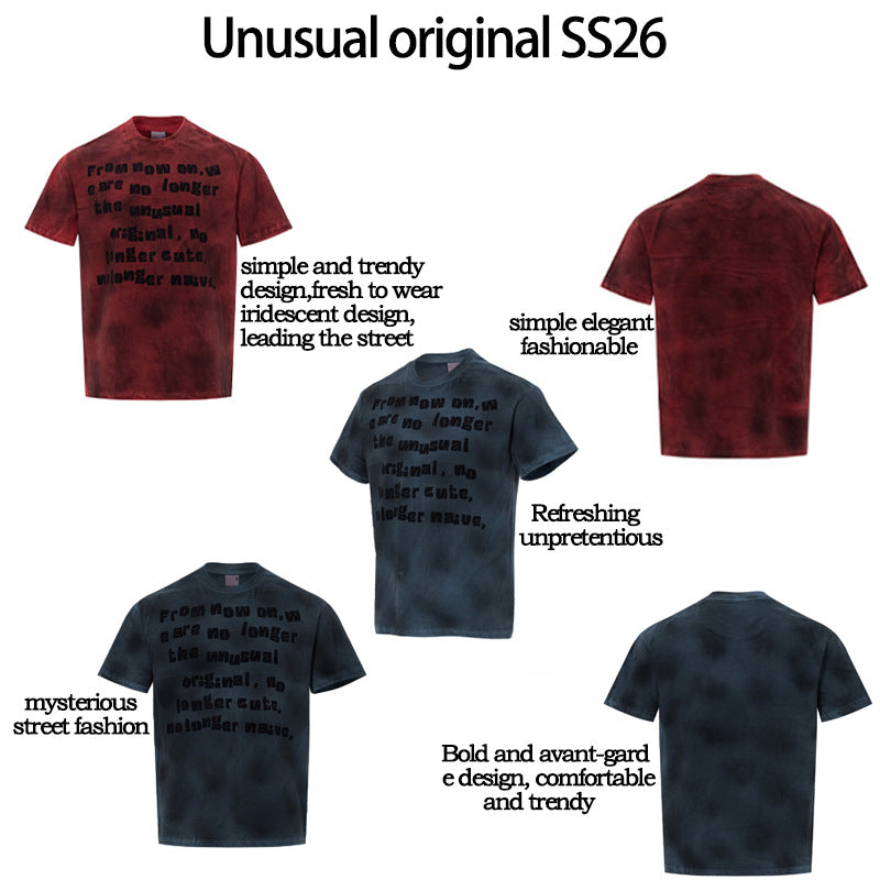 Washed Dirty Letter Print Short Sleeve T-Shirt