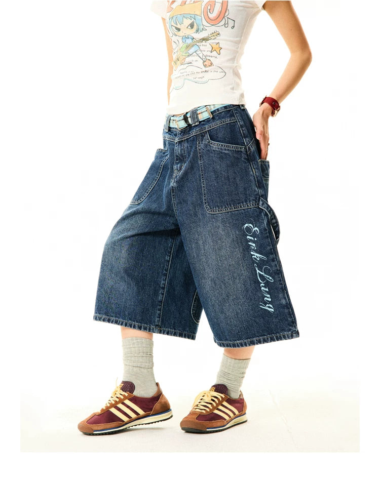 Wide-Leg Denim Shorts