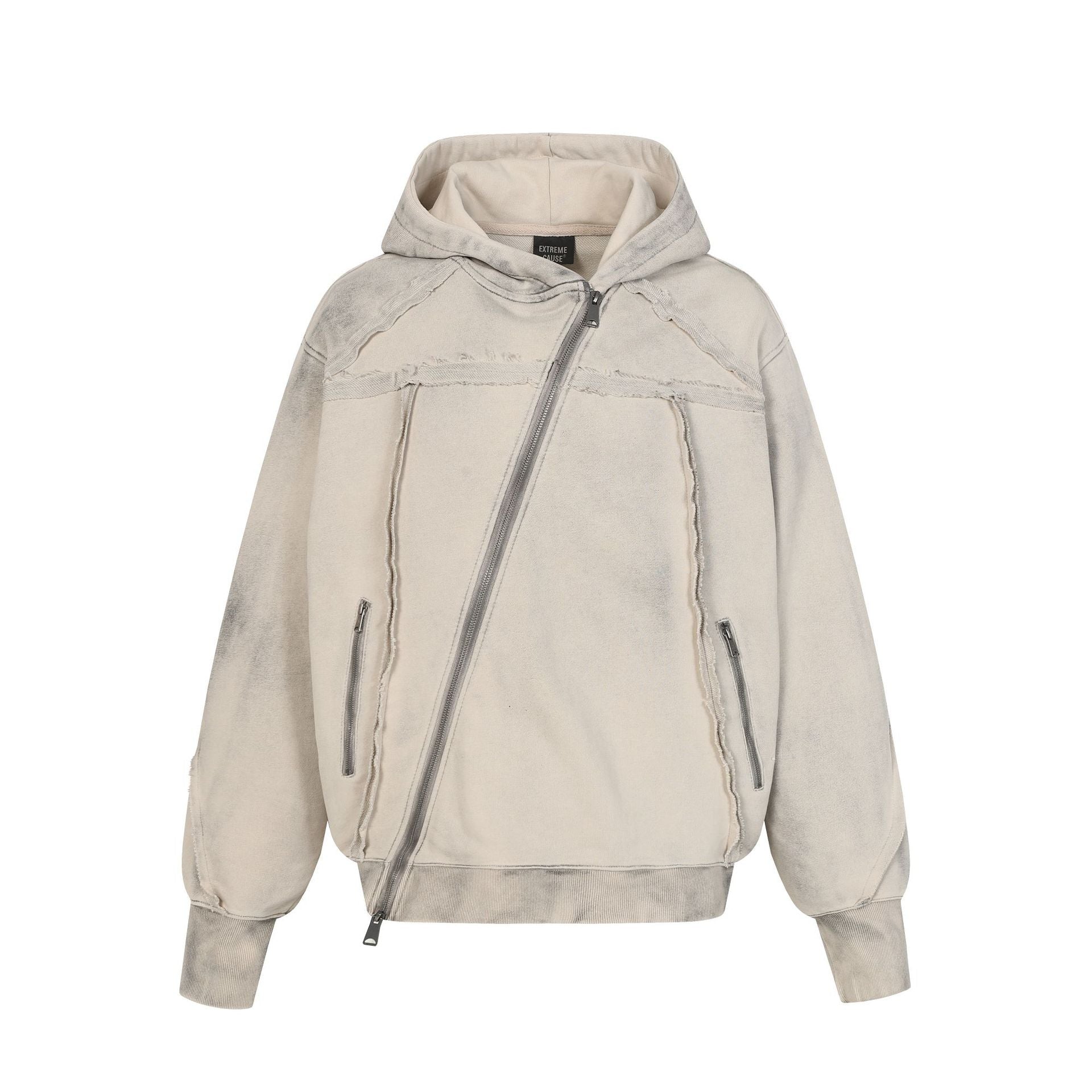 Washed Asymmetrical Zipper Detail Hoodie