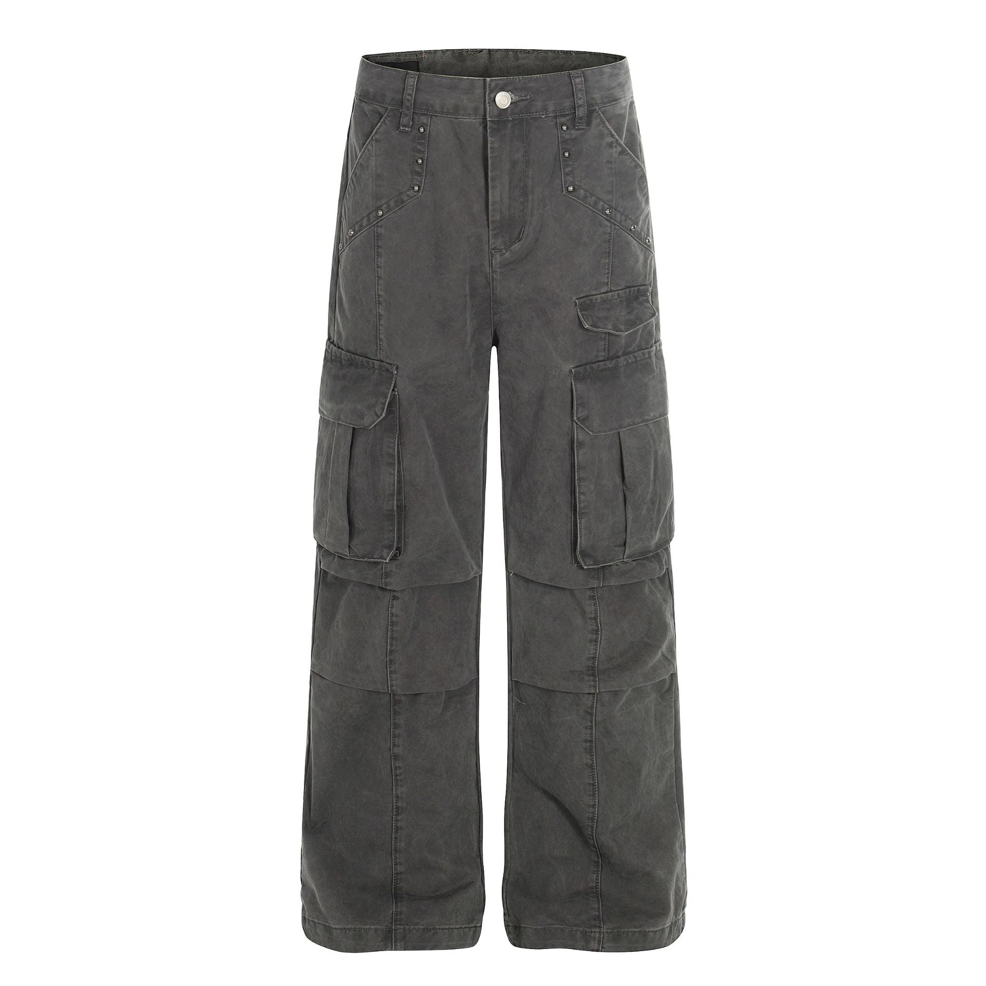 Multi Pocket Studs Wide Leg Cargo Pants