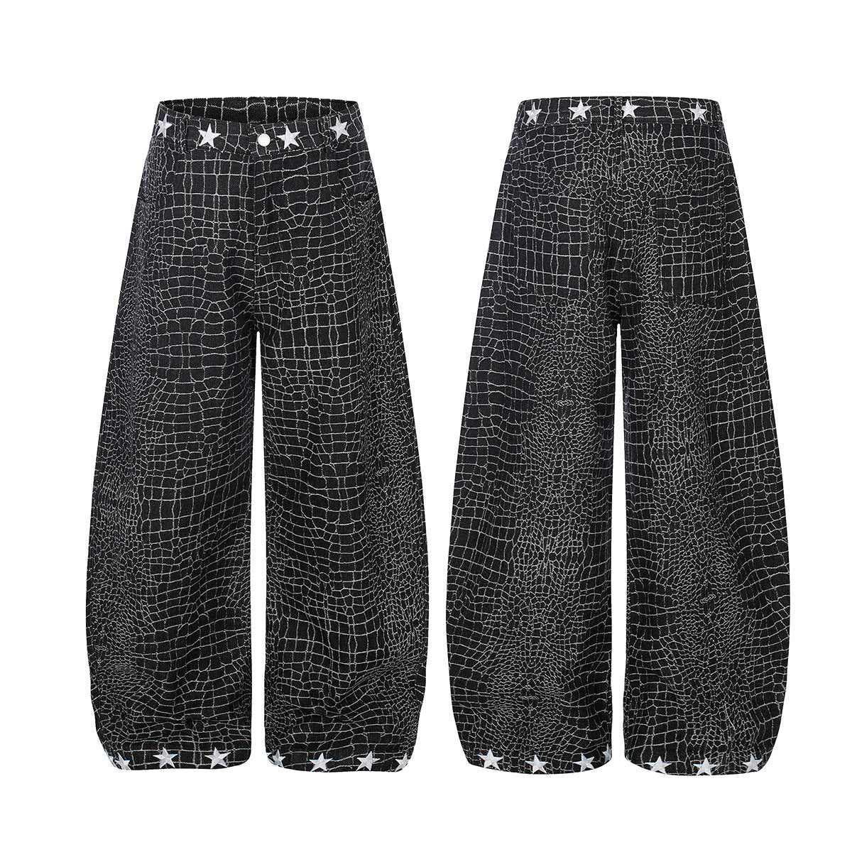 Crocodile Pattern Star Studs Wide Leg Pants