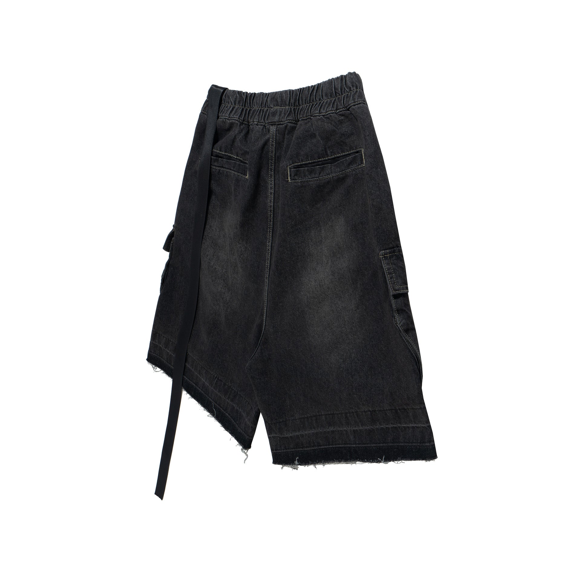 Drawstring Cargo Damage Denim Jort