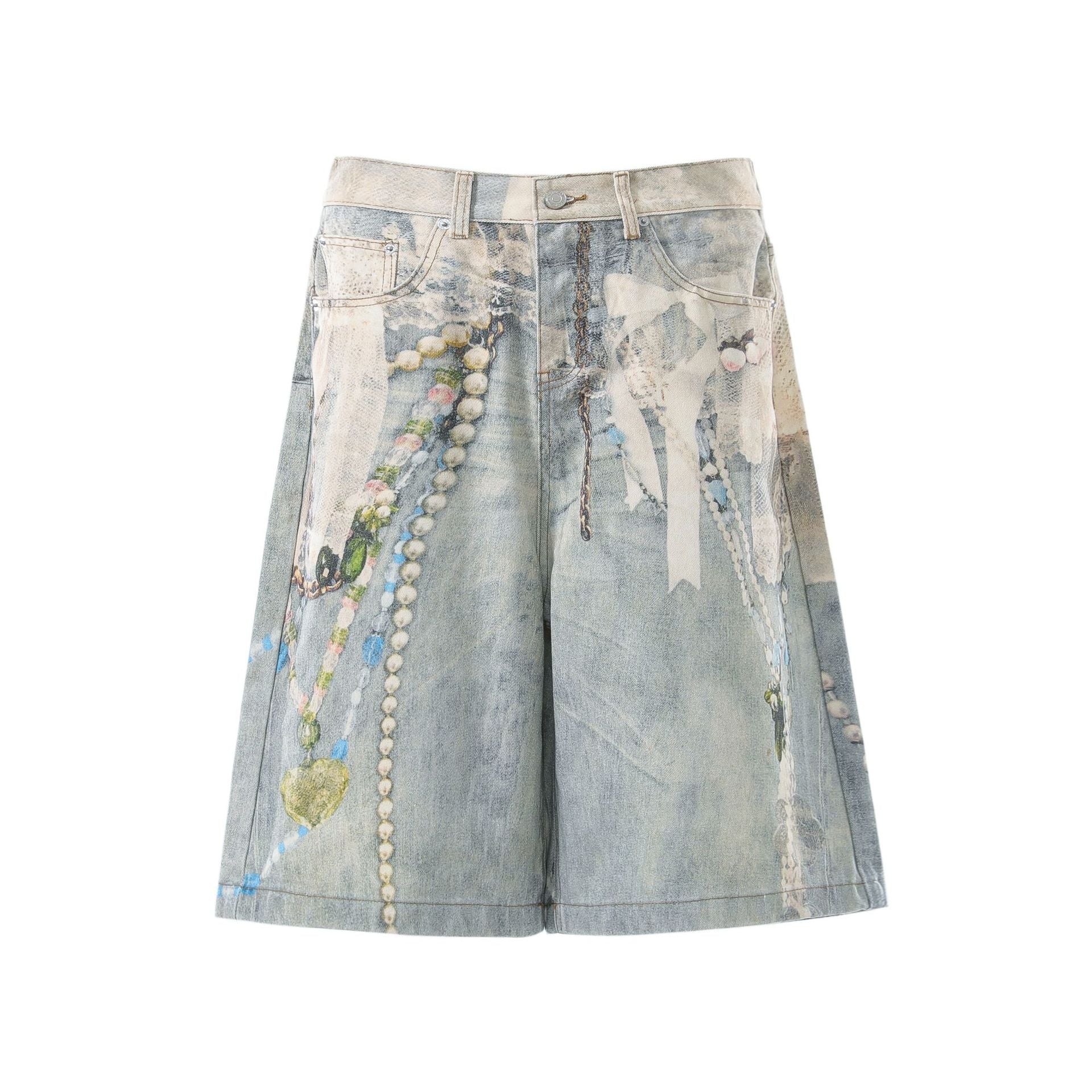 Paint Graphic Print Denim Jort
