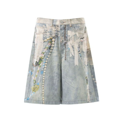 Jort vaquero estampado gráfico con pintura - Azul / S